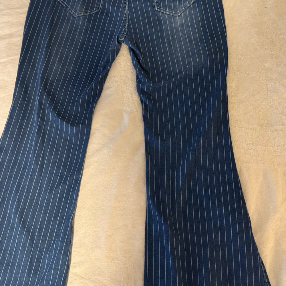 Blue Pinstripe Flared Jeans